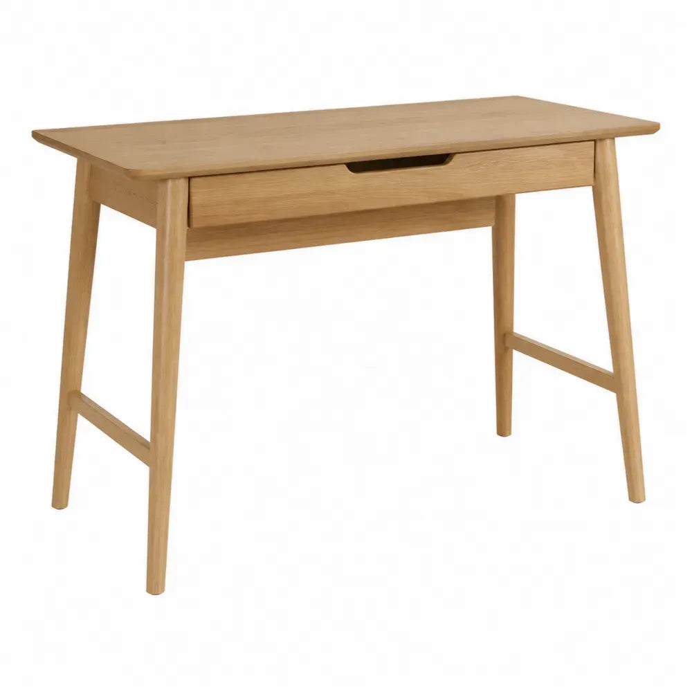 Escritorio rectangular con cajón central MDF efecto roble claro y patas de caucho 120x60x75 cm