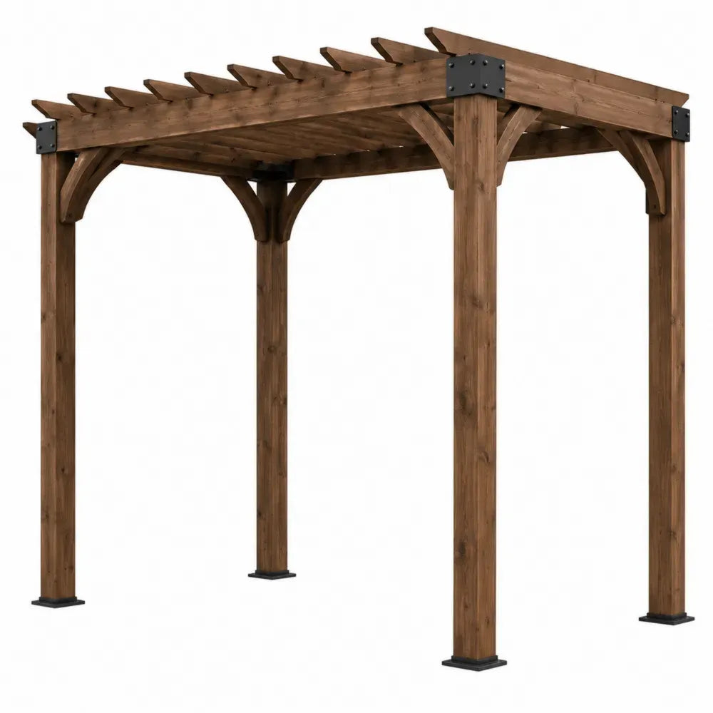 Pérgola de jardín de madera maciza marrón estructura exterior con vigas superiores 300 cm largo 300 cm ancho 240 cm alto