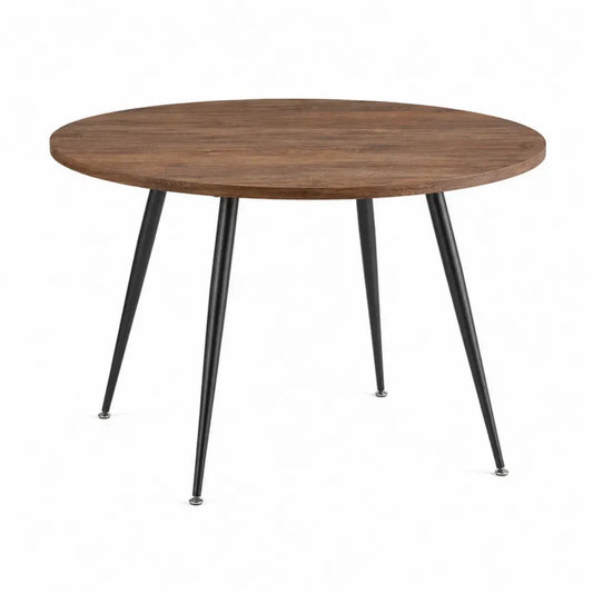 mesa de comedor redonda 100 cm madera MDF chapa roble patas acero negro diseño moderno industrial