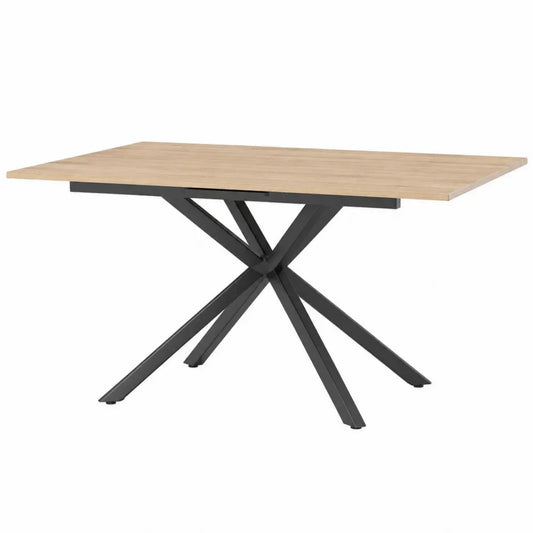 Mesa de comedor 140 cm MDF chapa madera natural estructura acero negro patas cruzadas rectangular madera natural negro 140 cm
