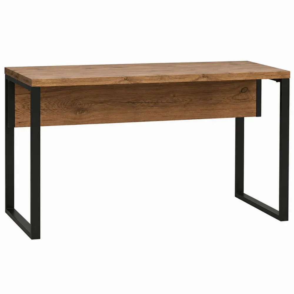 Escritorio de oficina mesa de trabajo tablero MDF madera roble estructura acero negro 120 x 60 x 75 cm superficie rectangular
