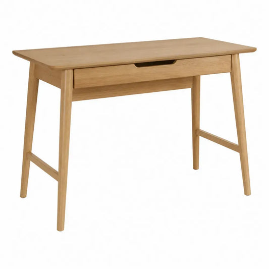 Escritorio rectangular con cajón central MDF efecto roble claro y patas de caucho 120x60x75 cm