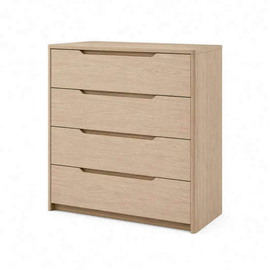 Cómoda de 4 cajones madera roble claro MDF diseño vertical moderno 80 x 40 x 90 cm