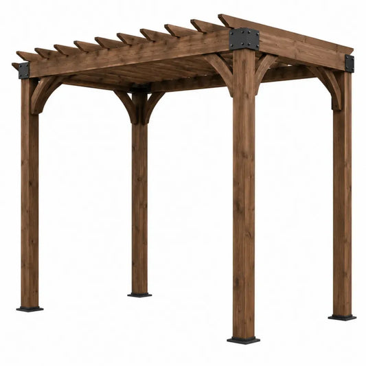 Pérgola de jardín de madera maciza marrón estructura exterior con vigas superiores 300 cm largo 300 cm ancho 240 cm alto